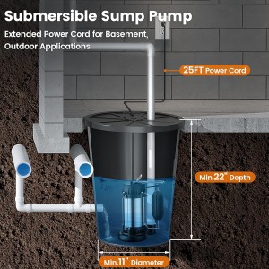 SURAIELEC SUMBER SUMBERSIBLE, Bomba de sumidero de 3/4 HP para sótano, 4400 GPH, bombas de sumidero automático con interruptor de flotación vertical, descarga NPT de 1-1/2 ", cable de 25 pies, hierro fundido y acero inoxidable, Listado UL, UL, listado con UL.