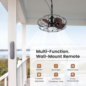 SURAIELEC 20″ Gazebo Fan, Outdoor Plug in Ceiling Fan with Light and Remote, 6 Speeds, 3 Color Temperatures, Waterproof Hanging Fans for Patio, Porch, Pergola, 5 Blades, 20FT Cord
