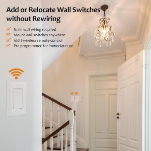 Suraielec Interruptor de luz inalámbrico y kit de receptor, 15A alta potencia, sin cableado, rango de RF de 100 pies, control remoto programable interruptores de pared de 3 vías para lámpara, luz de techo, ventilador, iluminación al aire libre