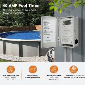 Temporizador de la piscina Suraielec, interruptor del temporizador de bomba de piscina digital de 7 días, 40 amperios de servicio pesado, 120/240/277 VAC, caja de temporizador programable de 2 hp para bomba de piscina, calentador de agua caliente, luces, uso exterior/interior
