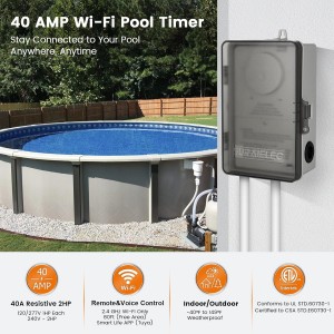 Temporizador de la piscina Wifi Suraielec, interruptor inteligente interior al aire libre, 40 amperios, 2hp, 120, 240, 277 VAC, caja de luz de control de controlador de piscina de servicio pesado para bomba de piscina, calentador de agua, spa, potentes electrodomésticos
