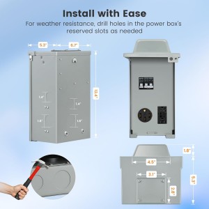 Panel de salida de potencia temporal Suraielec con interruptor, panel de salida eléctrica de RV con receptáculo de 20 y 50 amperios, 125/250 voltios, caja eléctrica para parques de vehículos recreativos, sitios de construcción, NEC & ETL enumerados