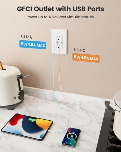 SURAIELEC 15 AMP GFCI OUTLET con puertos USB-C y USB-A, combinación de salida eléctrica GFCI GFCI con USB, salida USB GFCI resistente a la tamperidad, placa de pared sin tornillo incluida, Listada ETL, blanco, 1