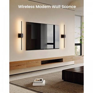 Conjunto de apliques de pared con batería de Suraielec de dos, apliques de pared LED recargables de 28 pulgadas con batería grande de 8000 mAh, lámparas de pared modernas inalámbricas con control remoto, iluminación tibia, negra negra, negro