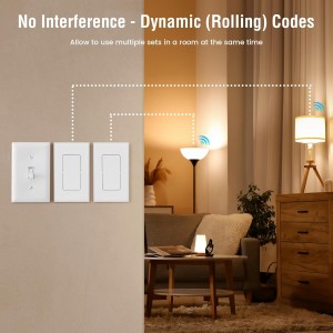 Suraielec Interruptor de pared inalámbrico de control de control remoto, no se necesita cableado, rango de RF de 100 pies, kit de interruptor de luz remoto preprogramado, expandible para enchufar la luz colgante, lámpara, pequeño aparato eléctrico