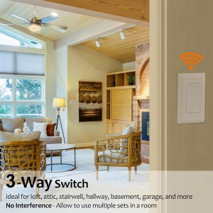 Suraielec Interruptor de luz inalámbrico y kit de receptor, 15A alta potencia, sin cableado, rango de RF de 100 pies, control remoto programable interruptores de pared de 3 vías para lámpara, luz de techo, ventilador, iluminación al aire libre