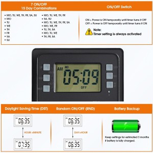 Suraielec Estaca de energía al aire libre, temporizador digital programable de 7 días, Power Strip Weightprover, 6 múltiples impermeables de salida eléctrica, cable de extensión de 6 pies, para la luz del patio exterior, decoraciones de Halloween