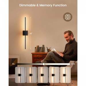 Conjunto de apliques de pared con batería de Suraielec de dos, apliques de pared LED recargables de 28 pulgadas con batería grande de 8000 mAh, lámparas de pared modernas inalámbricas con control remoto, iluminación tibia, negra negra, negro