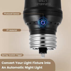 Subalámina del sensor de luz Suraielec, enchufe automático de anochecer a amanecer con rotación del sensor de 360 ​​°, adaptador de base de bombilla E26 E26 para iluminación al aire libre, UL, listado, negro, 2 paquete