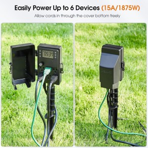 Suraielec Estaca de energía al aire libre, temporizador digital programable de 7 días, Power Strip Weightprover, 6 múltiples impermeables de salida eléctrica, cable de extensión de 6 pies, para la luz del patio exterior, decoraciones de Halloween