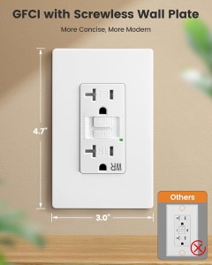 SURAIELEC GFCI OUTLET 20 amperios de 20 amperios, 2 paquetes de autocomprobación GFI Sutales eléctricas, manipulador y resistente a la intemperie, receptáculo GFCI con placas de pared sin tornillos, GFCI para baño, cocina y al aire libre, listado, UL, blanco blanco, blanco