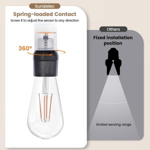 Subalámina del sensor de luz Suraielec, enchufe automático de anochecer a amanecer con rotación del sensor de 360 ​​°, adaptador de base de bombilla E26 E26 para iluminación al aire libre, UL, listado, negro, 2 paquete