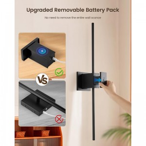 Conjunto de apliques de pared con batería de Suraielec de dos, apliques de pared LED recargables de 28 pulgadas con batería grande de 8000 mAh, lámparas de pared modernas inalámbricas con control remoto, iluminación tibia, negra negra, negro