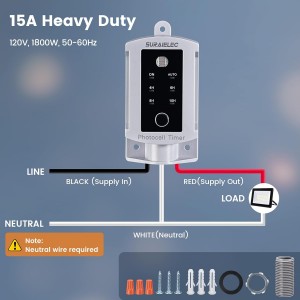 Suraielec Interruptor de luz inalámbrico y kit de receptor, 15A alta potencia, sin cableado, rango de RF de 100 pies, control remoto programable interruptores de pared de 3 vías para lámpara, luz de techo, ventilador, iluminación al aire libre