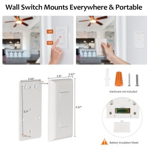 Suraielec Interruptor de luz inalámbrico y kit de receptor, 15A alta potencia, sin cableado, rango de RF de 100 pies, control remoto programable interruptores de pared de 3 vías para lámpara, luz de techo, ventilador, iluminación al aire libre