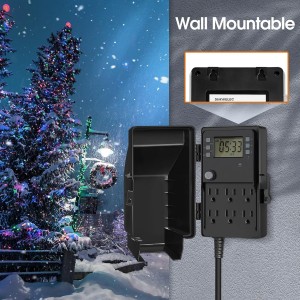 Suraielec Estaca de energía al aire libre, temporizador digital programable de 7 días, Power Strip Weightprover, 6 múltiples impermeables de salida eléctrica, cable de extensión de 6 pies, para la luz del patio exterior, decoraciones de Halloween