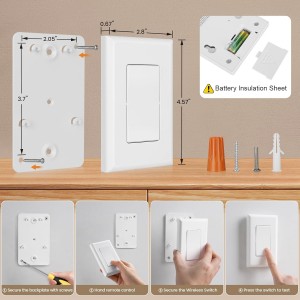 Suraielec Interruptor de pared inalámbrico de control de control remoto, no se necesita cableado, rango de RF de 100 pies, kit de interruptor de luz remoto preprogramado, expandible para enchufar la luz colgante, lámpara, pequeño aparato eléctrico