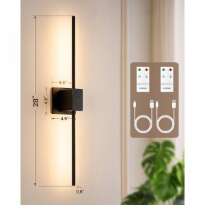 Conjunto de apliques de pared con batería de Suraielec de dos, apliques de pared LED recargables de 28 pulgadas con batería grande de 8000 mAh, lámparas de pared modernas inalámbricas con control remoto, iluminación tibia, negra negra, negro