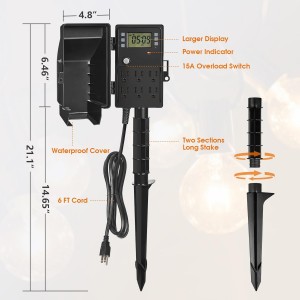 Suraielec Estaca de energía al aire libre, temporizador digital programable de 7 días, Power Strip Weightprover, 6 múltiples impermeables de salida eléctrica, cable de extensión de 6 pies, para la luz del patio exterior, decoraciones de Halloween