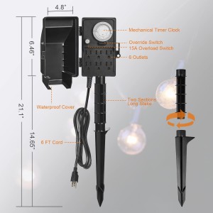 Temporizador de apuestas de alimentación al aire libre de Suraielec, temporizador de luz mecánica de 24 horas, tira de alimentación eléctrica resistente a la intemperie, división de enchufe de salida múltiple de cable de extensión de 6 pies para luces de patio, decoraciones navideñas