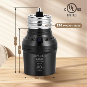 Subalámina del sensor de luz Suraielec, enchufe automático de anochecer a amanecer con rotación del sensor de 360 ​​°, adaptador de base de bombilla E26 E26 para iluminación al aire libre, UL, listado, negro, 2 paquete
