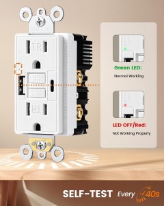 SURAIELEC 15 AMP GFCI OUTLET con puertos USB-C y USB-A, combinación de salida eléctrica GFCI GFCI con USB, salida USB GFCI resistente a la tamperidad, placa de pared sin tornillo incluida, Listada ETL, blanco, 1