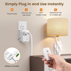 Suraielec Remote Control Outlet, interruptor de luz inalámbrico de 100 pies de largo alcance, sin interferencia, enchufe interior para lámparas, ventiladores, árboles de Navidad, pequeños electrodomésticos