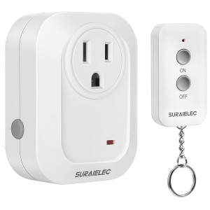 Suraielec Remote Control Outlet, interruptor de luz inalámbrico de 100 pies de largo alcance, sin interferencia, enchufe interior para lámparas, ventiladores, árboles de Navidad, pequeños electrodomésticos